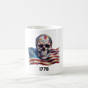 Artistic Oil Painting Skull American Flag July 4 1 Coffee Mug