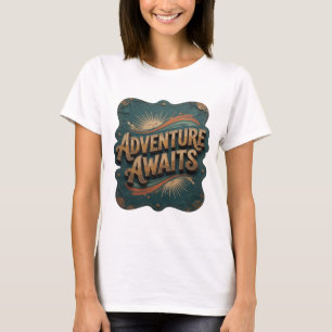 Artistic Orange ADVENTURE AWAITS 3D Text Art T-Shirt