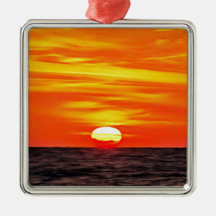 Artistic Orange Aegean Sunset Akyaka  Metal Tree Decoration