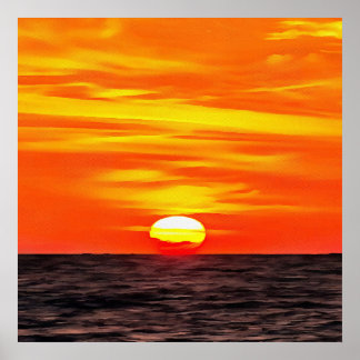 Artistic Orange Aegean Sunset Akyaka  Poster