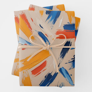 Artistic Orange and Blue Expressionist Wrapping Paper Sheet