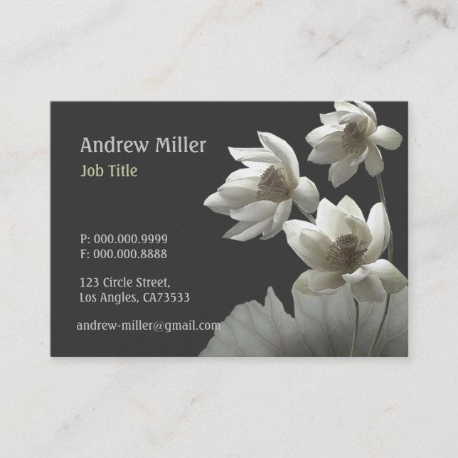 Artistic Oriental Lotus Blossoms Waterlilies Business Card (Front)