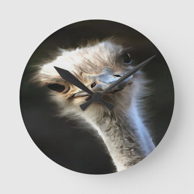 Artistic Ostrich Portrait With Goofy Expression Round Clock (Front)