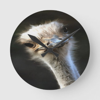 Artistic Ostrich Portrait With Goofy Expression Round Clock