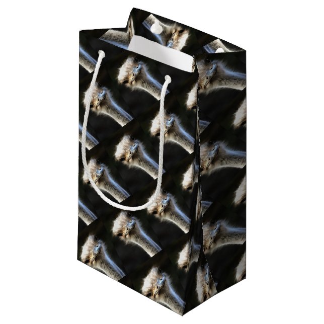 Artistic Ostrich Portrait With Goofy Expression Small Gift Bag (Front Angled)