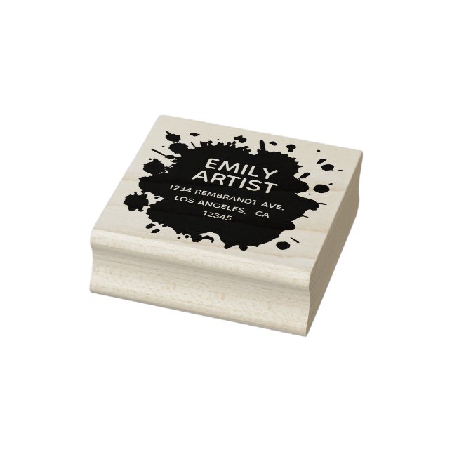 Artistic Paint Splash Blot - Artsy Return Address Rubber Stamp (Stamp)
