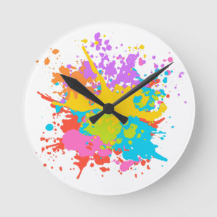 Artistic paint splashes design large clock