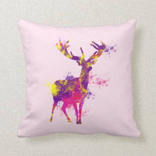 Artistic Paint Splatter Stag Deer Cushion