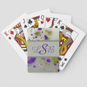 Artistic Paint Splatters Purple Yellow Monogram Playing Cards