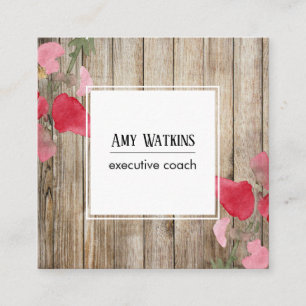 Artistic Painted Flowers Rustic Wood Social Icons Square Business Card