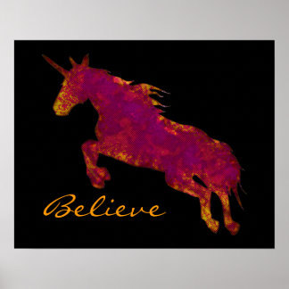 Artistic Painted Unicorn With Believe Text Poster