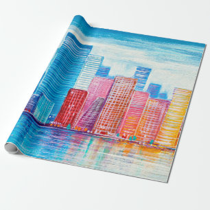 Artistic painting of skyscrapers. Abstract style. Wrapping Paper