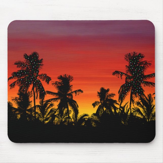 Artistic Palm Trees Tropical Sunset Beach Holidays Mouse Mat (Front)