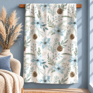 Artistic Pastel Blue Winter Flowers Blanket