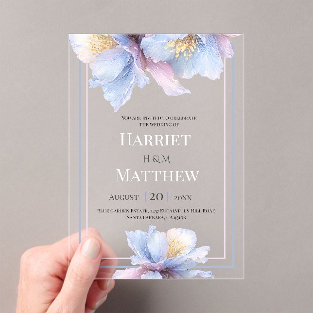 Artistic Pastel Botanical Florals Wedding Acrylic Invitations (Insitu (Handheld))
