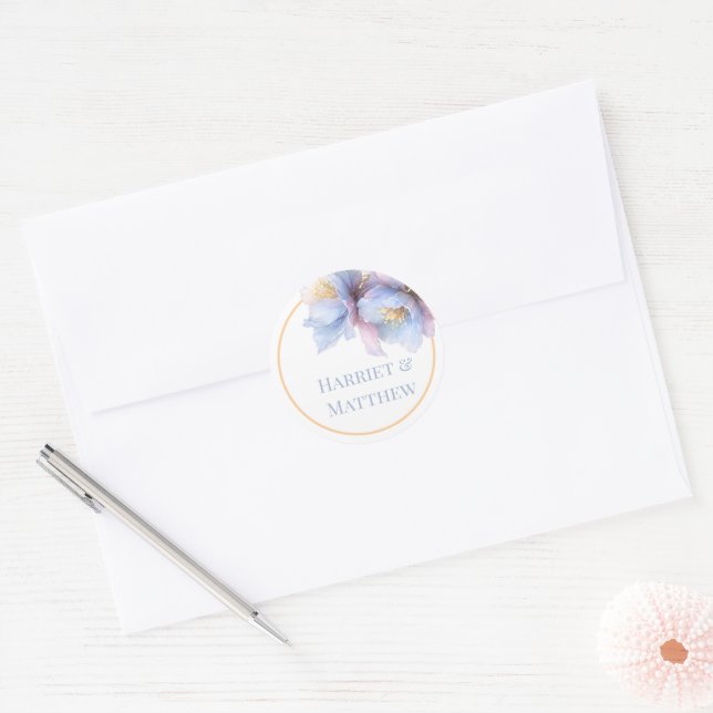 Artistic Pastel Botanical Florals Wedding Classic Round Sticker (Envelope)