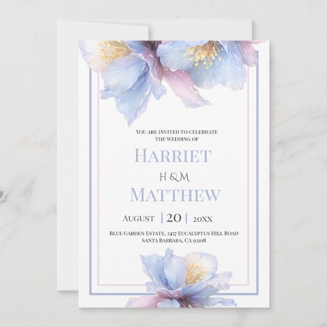 Artistic Pastel Botanical Florals Wedding Invitation (Front)