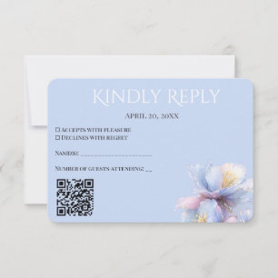 Artistic Pastel Botanical Florals Wedding QR Code RSVP Card