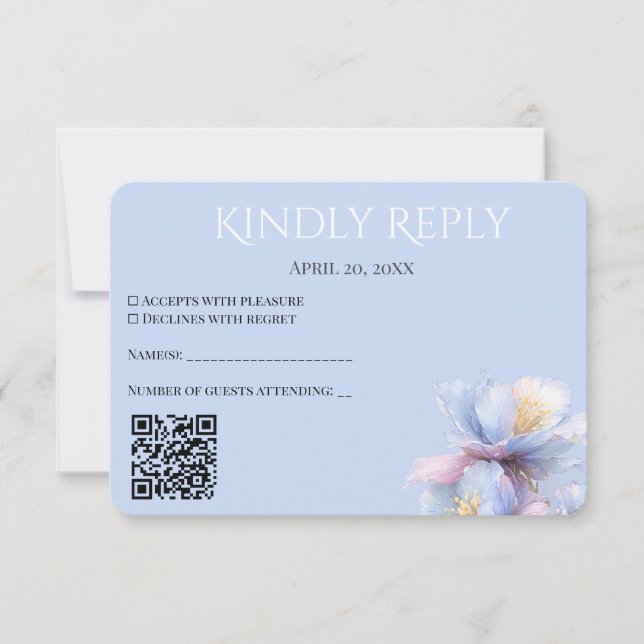 Artistic Pastel Botanical Florals Wedding QR Code RSVP Card (Front)