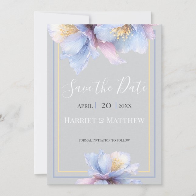 Artistic Pastel Botanical Florals Wedding Save The Date (Front)
