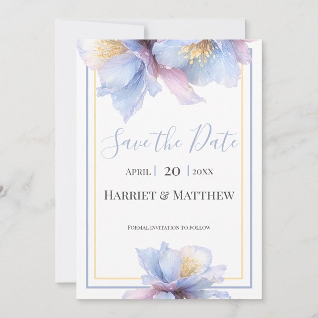 Artistic Pastel Botanical Florals Wedding Save The Date (Front)