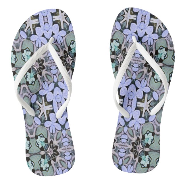 Artistic Pastel Green Periwinkle Abstract Pattern Flip Flops (Footbed)
