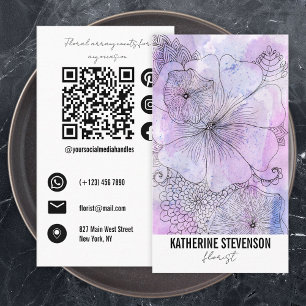 Artistic Pastel Watercolor Line Art Florist Business Card