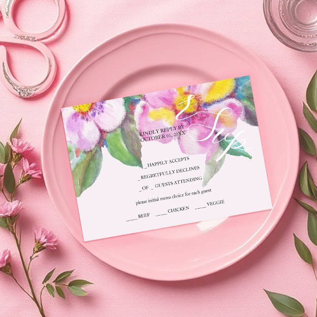 Artistic Peach Flowers Watercolor Hand-painted RSVP Card (Creator Uploaded)