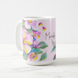 Artistic Peach Flowers Watercolor Personalised Coffee Mug