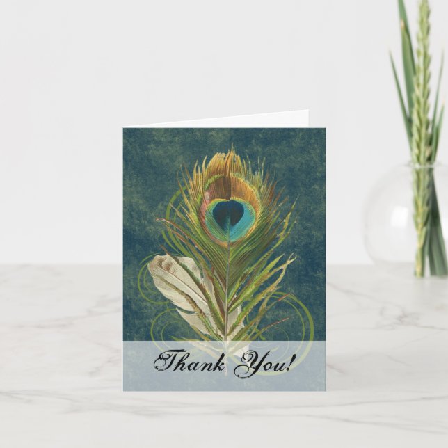 Artistic Peacock Feather Thank You Card (Front)