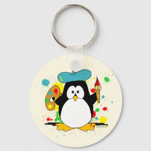 Artistic Penguin Painter Key Ring