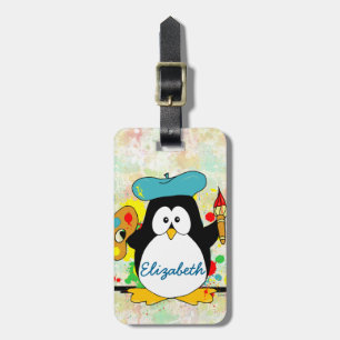 Artistic Penguin Painter Personalise Luggage Tag