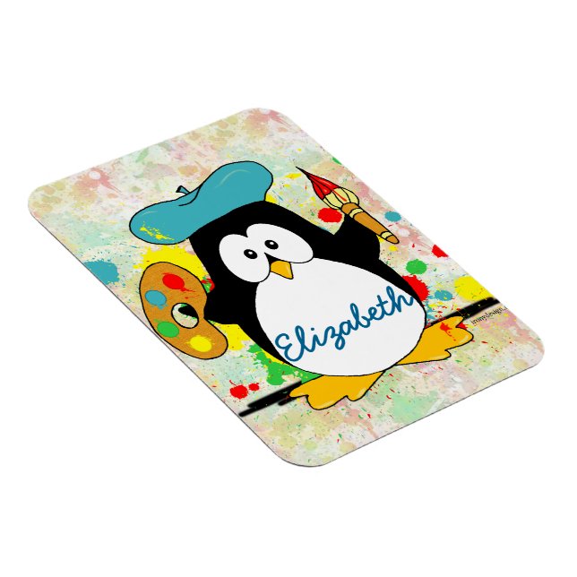 Artistic Penguin Painter Personalise Magnet (Right Side)