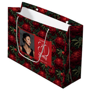 Artistic Peony Flower Accent Birthday Party Large Gift Bag