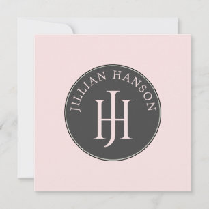 Artistic Personal Monogram Name Logo Blush Pink Card