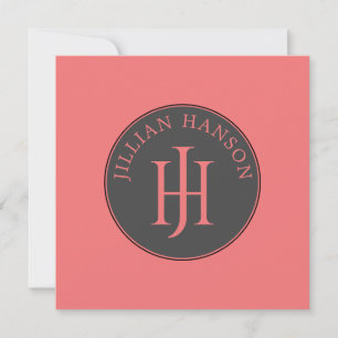 Artistic Personal Monogram Name Logo Coral Pink Card