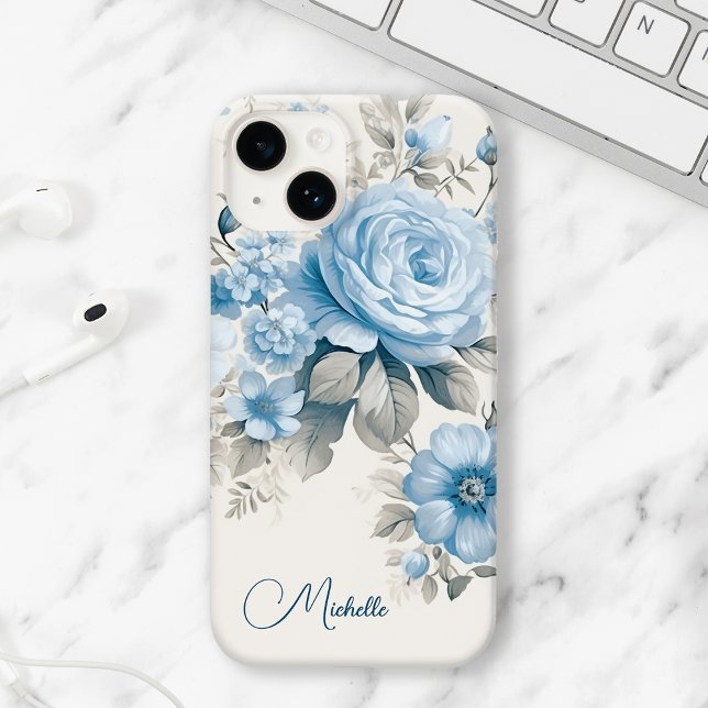 Artistic Personalised Light Pastel Blue Roses Case-Mate iPhone Case (Creator Uploaded)