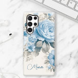 Artistic Personalised Light Pastel Blue Roses Samsung Galaxy Case<br><div class="desc">Customise this lovely design with your name or monogram. Features pale dusty blue roses,  wildflowers and hydrangea blossoms with light pastel sage foliage on eggshell background.</div>