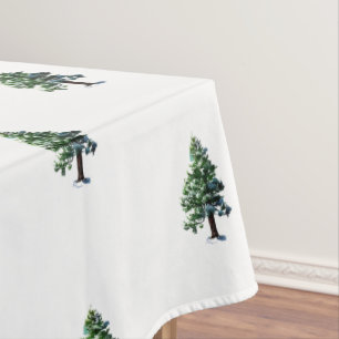 Artistic Pine Tree Watercolor Pattern Christmas Tablecloth