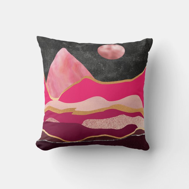 Artistic Pink & black abstract landscape Cushion (Front)