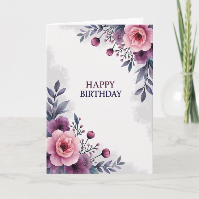 Artistic Pink Bloom Birthday Card (Front)
