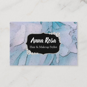 *~* Artistic Pink & Blue Bling Diamond Peony Business Card