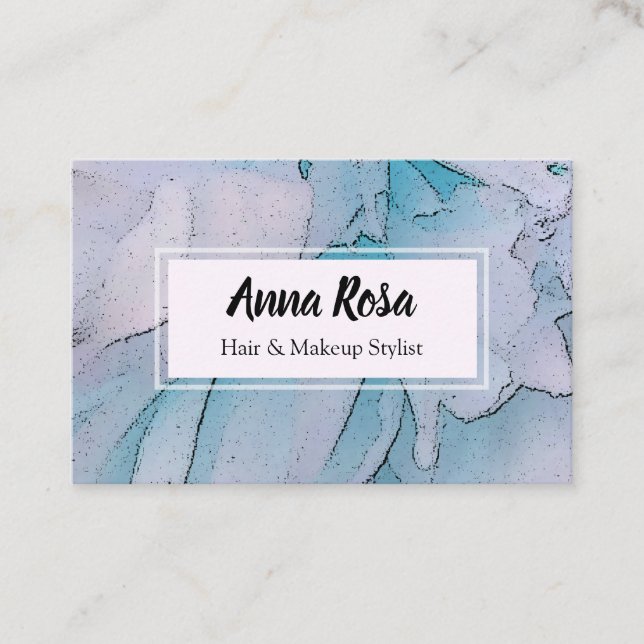 *~* Artistic Pink & Blue  Feminine Chic Peony Business Card (Front)