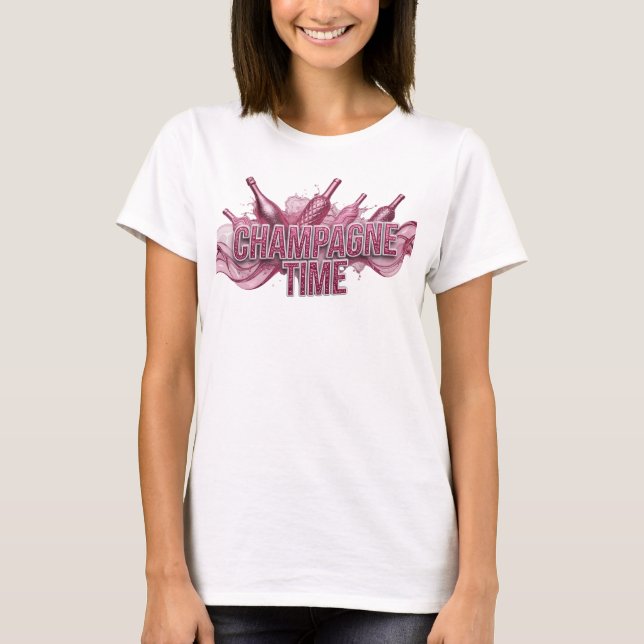Artistic Pink CHAMPAGNE TIME Graphic Tee (Front)
