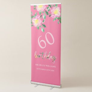 Artistic Pink Floral Tropical Party Watercolor Retractable Banner