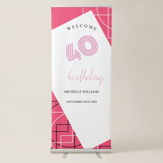 Artistic Pink Geo Modern Pattern Retractable Banner (Front)