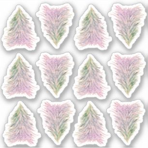 Artistic Pink Green Christmas Tree Watercolor