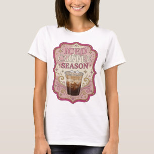 Artistic Pink ICED COFFEE SEASON Slogan Design T-Shirt