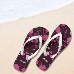Artistic Pink Paint Splatter Name  Flip Flops