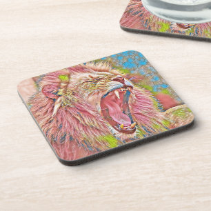 Artistic pink roaring lion coaster